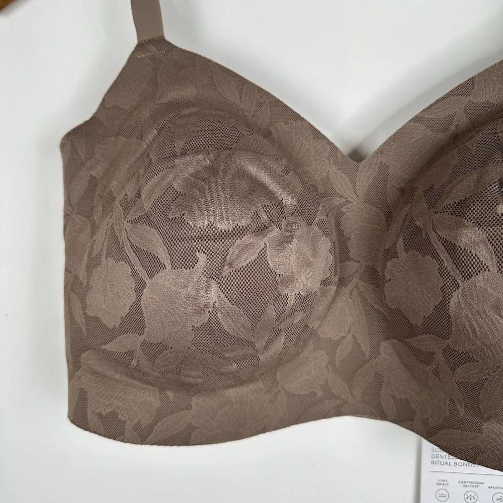 Athleta Ritual Lace Adjustable Bra LARGE 38 Cup Sz D-DD Pyrite Brown Pull On NWT